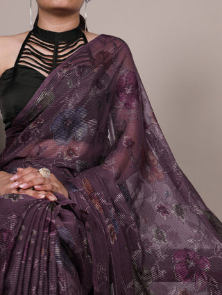 Wine Elegant Lurex Brasso Saree with Floral Viscose Brasso Work & Silk Blouse Piece ClothsVilla