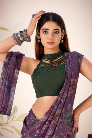 Wine Elegant Lurex Brasso Saree with Floral Viscose Brasso Work & Silk Blouse Piece ClothsVilla