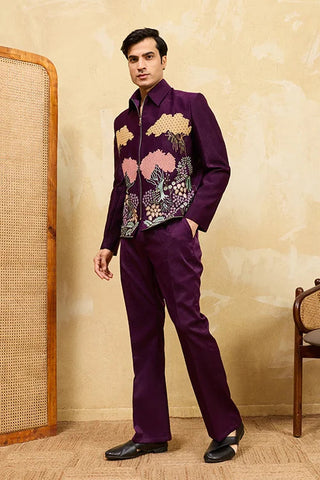 Wine Embroidery Bomber Jacket with Matching Pants for Mens Wear Clothsvilla
