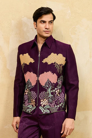 Wine Embroidery Bomber Jacket with Matching Pants for Mens Wear Clothsvilla