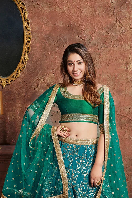Women's New Collection Lehenga Choli Turquoise Clothsvilla
