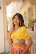 Load image into Gallery viewer, Russian Silk Yellow Lehenga Choli Set: Foil Print, Can-Can Flair ClothsVilla