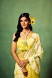 Load image into Gallery viewer, Bright Yellow Pure Organza Saree with Oversized Hand-Painted White Flowers &amp; Sequin Detailing | Satin Blouse Included FANCY SAREES