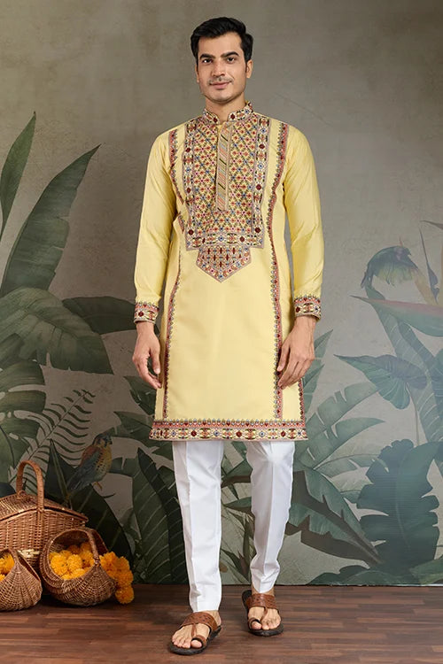 Yellow Embroidered Kurta for Haldi & Celebrations Clothsvilla