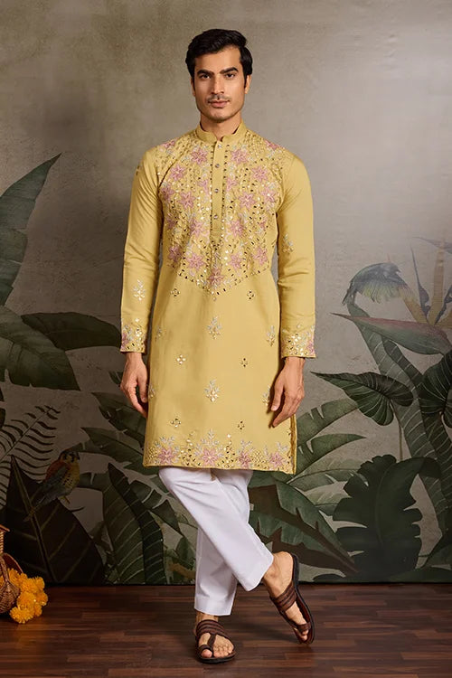 Haldi Special Outfit Mirror Work Mens Kurta Set Clothsvilla