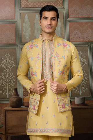 Trending Yellow Haldi Ceremony Koti Kurta for Men Clothsvilla