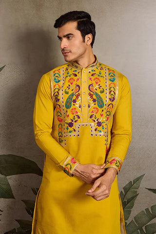 Haldi Special Yellow Embroidered Kurta for Men Clothsvilla
