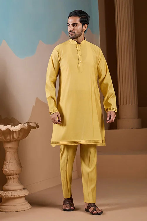 Haldi Ceremony Yellow Embroidered Koti Kurta Set for Mens Clothsvilla