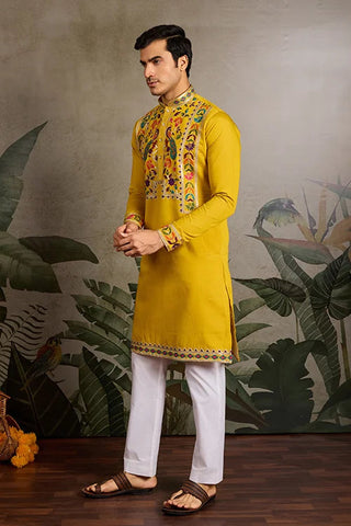 Haldi Special Yellow Embroidered Kurta for Men Clothsvilla