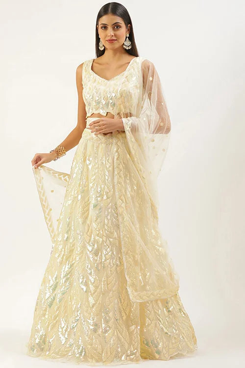 Yellow Soft Net Lehenga Choli with Thread Embroidery Clothsvilla