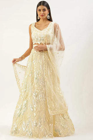 Yellow Soft Net Lehenga Choli with Thread Embroidery Clothsvilla