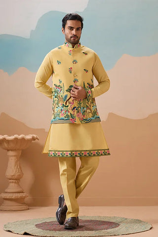 Haldi Special Yellow Classic Koti Kurta Set for Mens Wear Clothsvilla