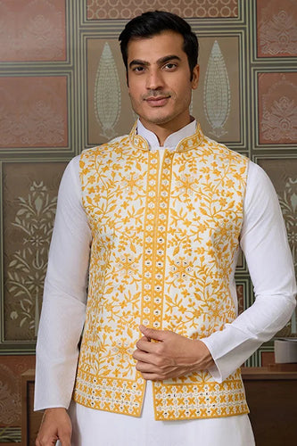 Haldi Special Yellow Koti with White Kurta for Mens Clothsvilla