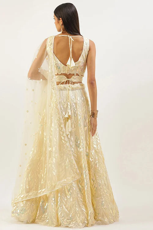 Yellow Soft Net Lehenga Choli with Thread Embroidery Clothsvilla