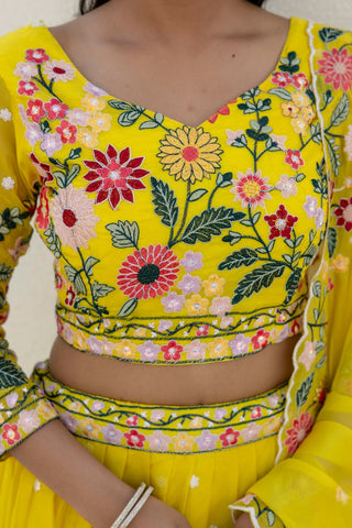 Yellow Elegant Organza Embroidered Lehenga Set with Sequins Work & Dupatta ClothsVilla