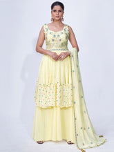 Load image into Gallery viewer, Yellow Mirror Work Multi Embroidery Chiffon Palazzo Suit Clothsvilla