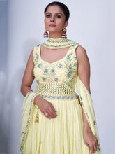 Load image into Gallery viewer, Yellow Mirror Work Multi Embroidery Chiffon Palazzo Suit Clothsvilla