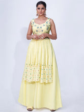 Load image into Gallery viewer, Yellow Mirror Work Multi Embroidery Chiffon Palazzo Suit Clothsvilla