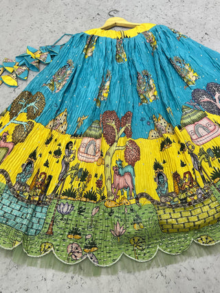 Yellow Silk Crepe Printed Lehenga Set with Embroidery & Sequins Work ClothsVilla