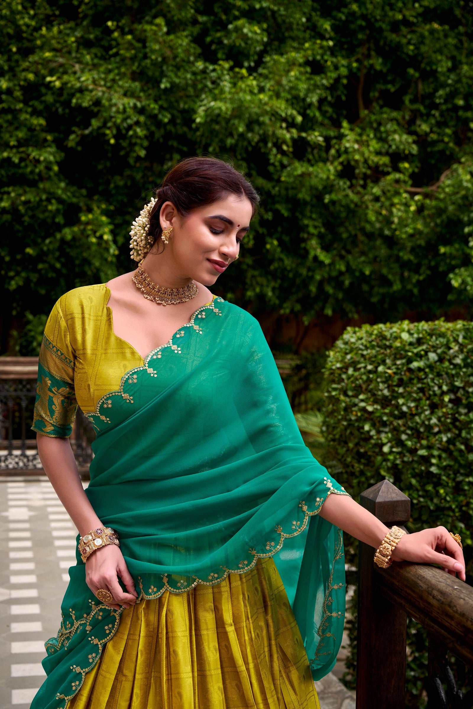 Yellow Traditional Poly Cotton Lehenga with Zari Weaving Work & Georgette Embroidered Dupatta – Stitched Lehenga with Unstitched Blouse ClothsVilla