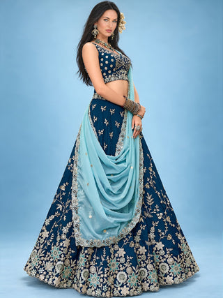 Blue Rangoli Silk Embroidered Lehenga Choli With Dupatta ClothsVilla