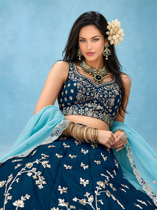 Blue Rangoli Silk Embroidered Lehenga Choli With Dupatta ClothsVilla
