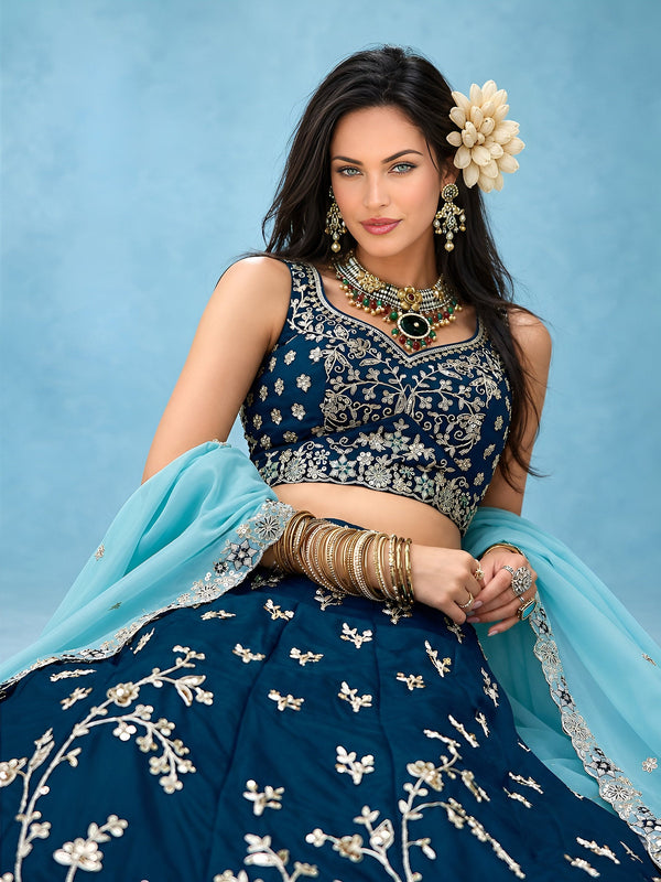 Blue Rangoli Silk Embroidered Lehenga Choli With Dupatta ClothsVilla
