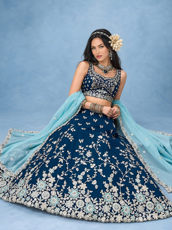 Blue Rangoli Silk Embroidered Lehenga Choli With Dupatta ClothsVilla