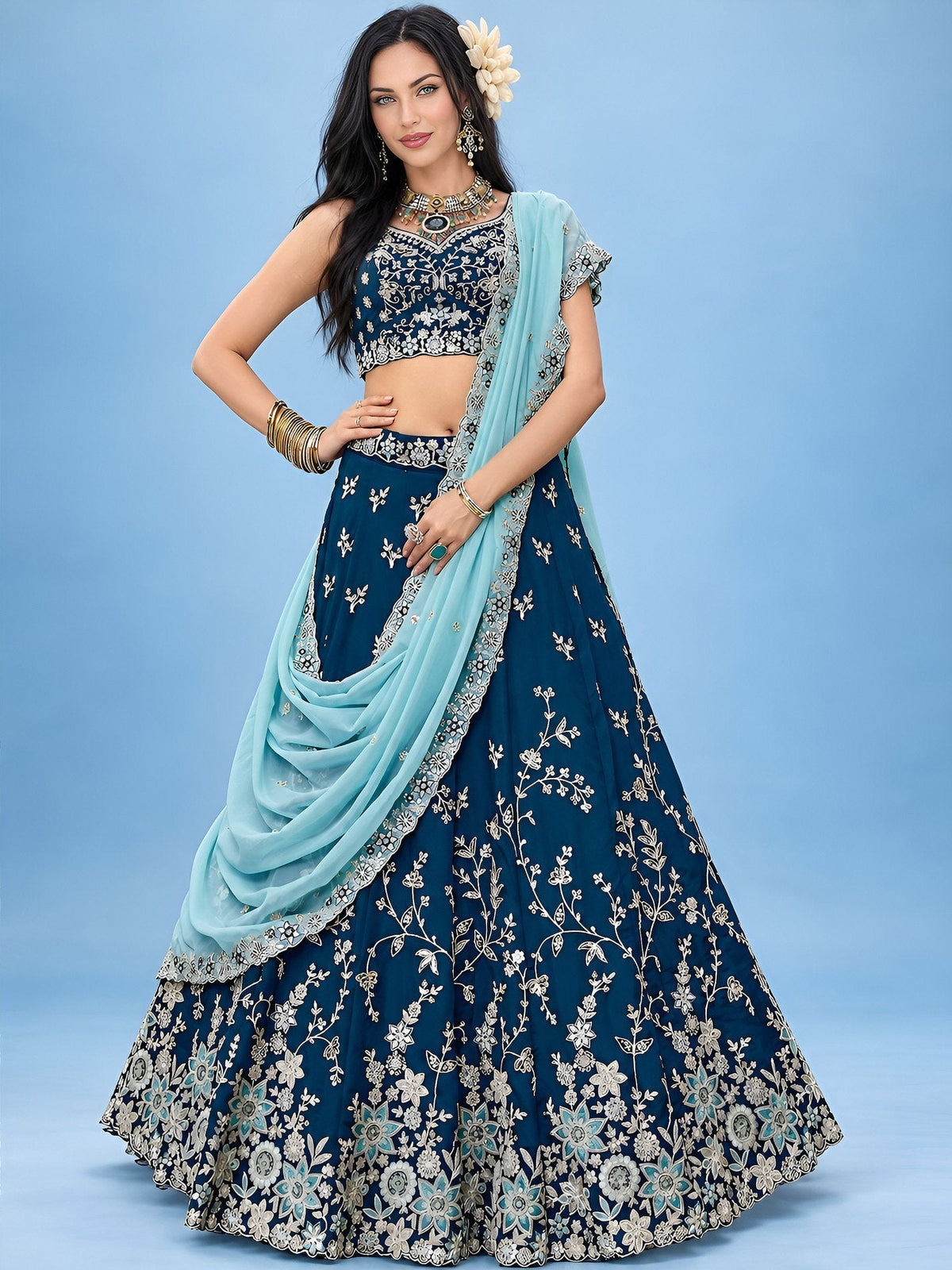 Blue Rangoli Silk Embroidered Lehenga Choli With Dupatta ClothsVilla
