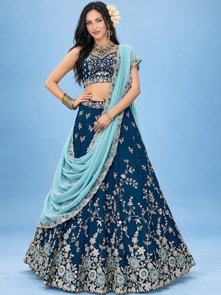Blue Rangoli Silk Embroidered Lehenga Choli With Dupatta ClothsVilla