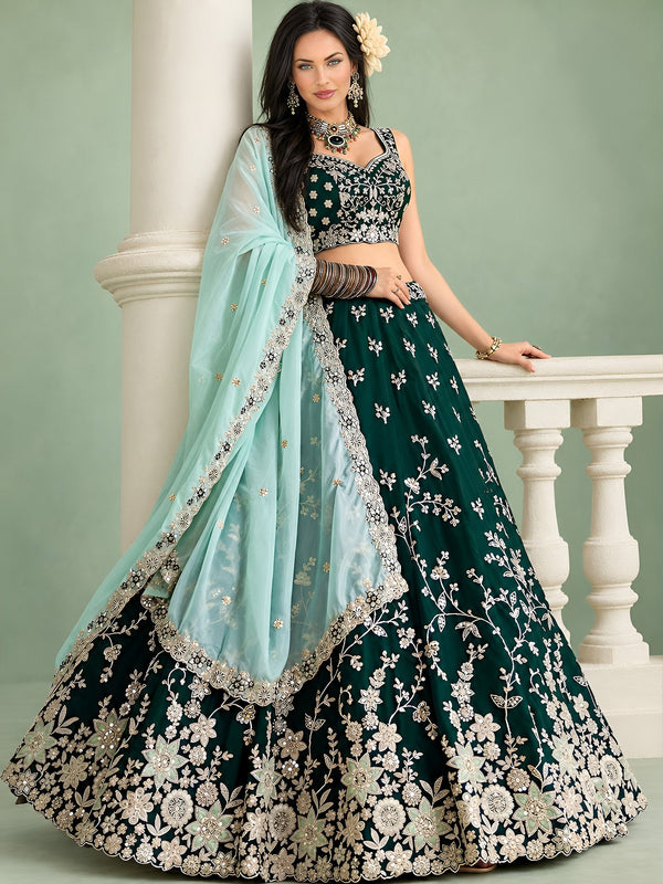 Green Rangoli Silk Embroidered Lehenga Choli With Dupatta ClothsVilla