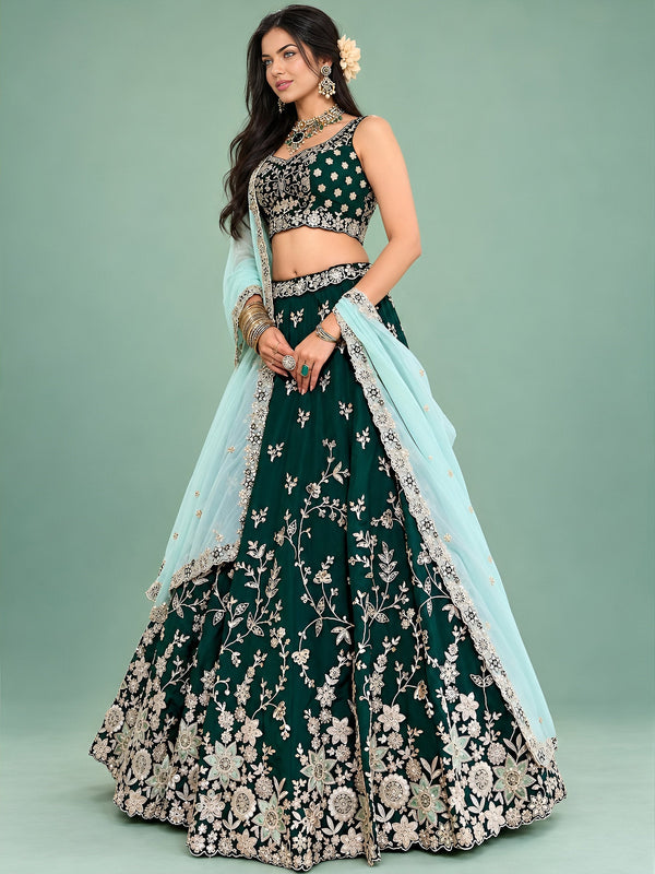 Green Rangoli Silk Embroidered Lehenga Choli With Dupatta ClothsVilla