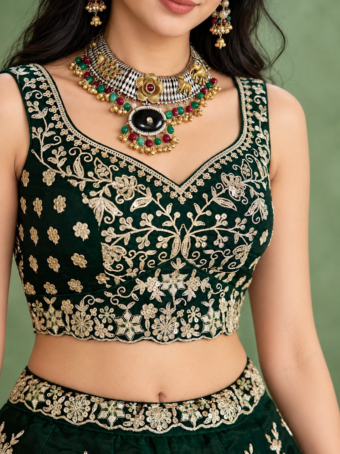 Green Rangoli Silk Embroidered Lehenga Choli With Dupatta ClothsVilla