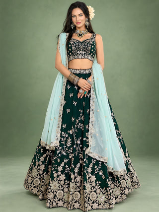 Green Rangoli Silk Embroidered Lehenga Choli With Dupatta ClothsVilla