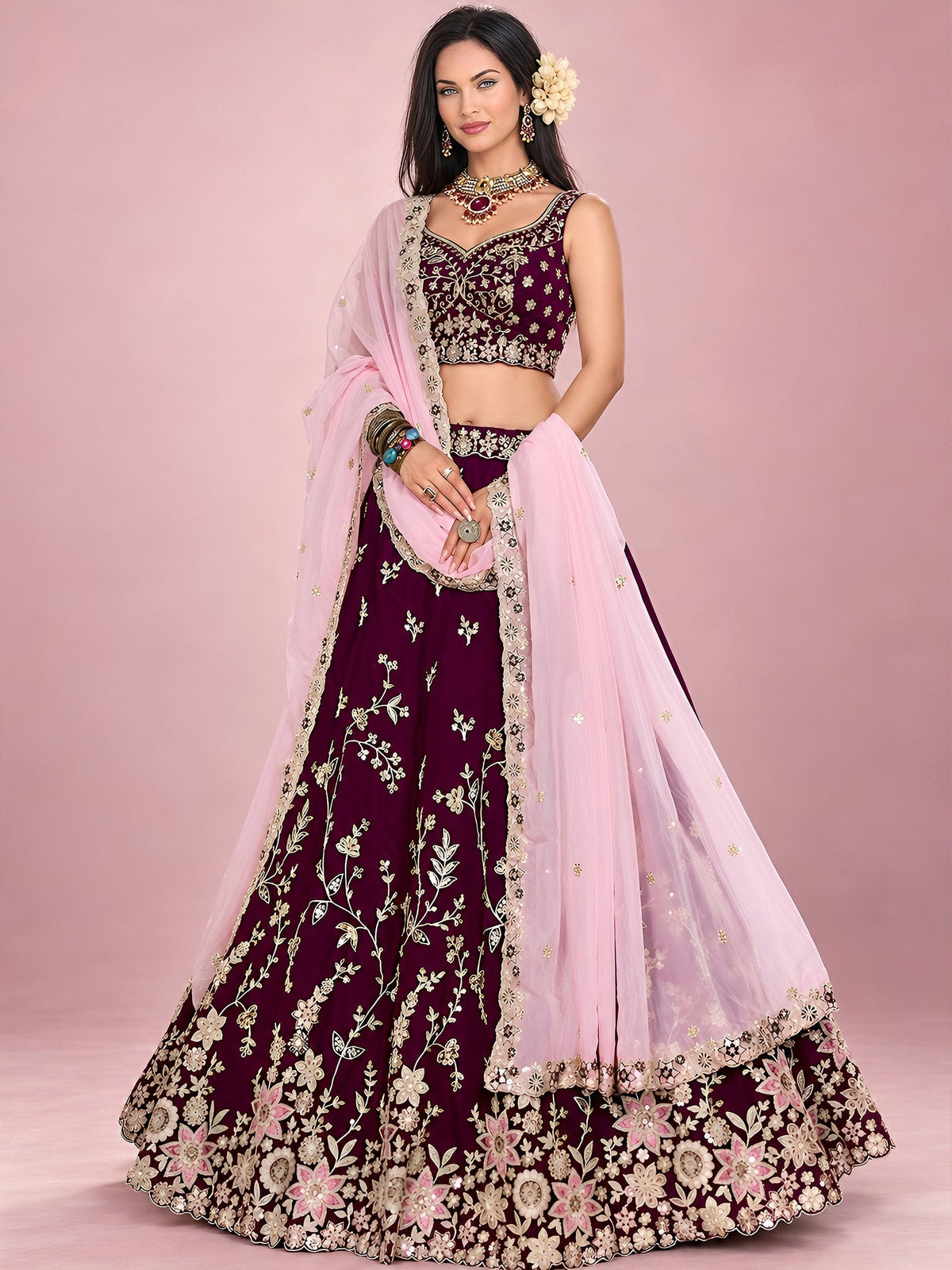 Maroon Rangoli Silk Embroidered Lehenga Choli With Dupatta ClothsVilla