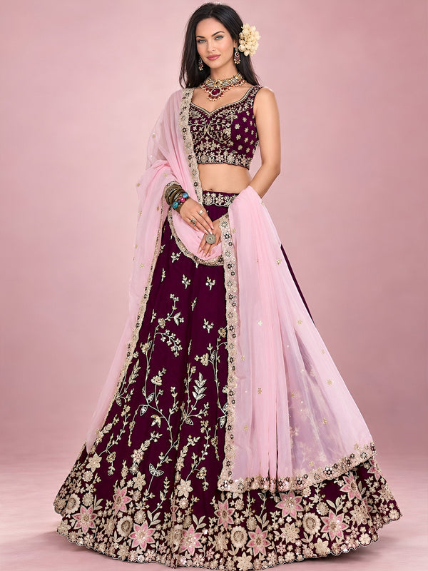 Maroon Rangoli Silk Embroidered Lehenga Choli With Dupatta ClothsVilla