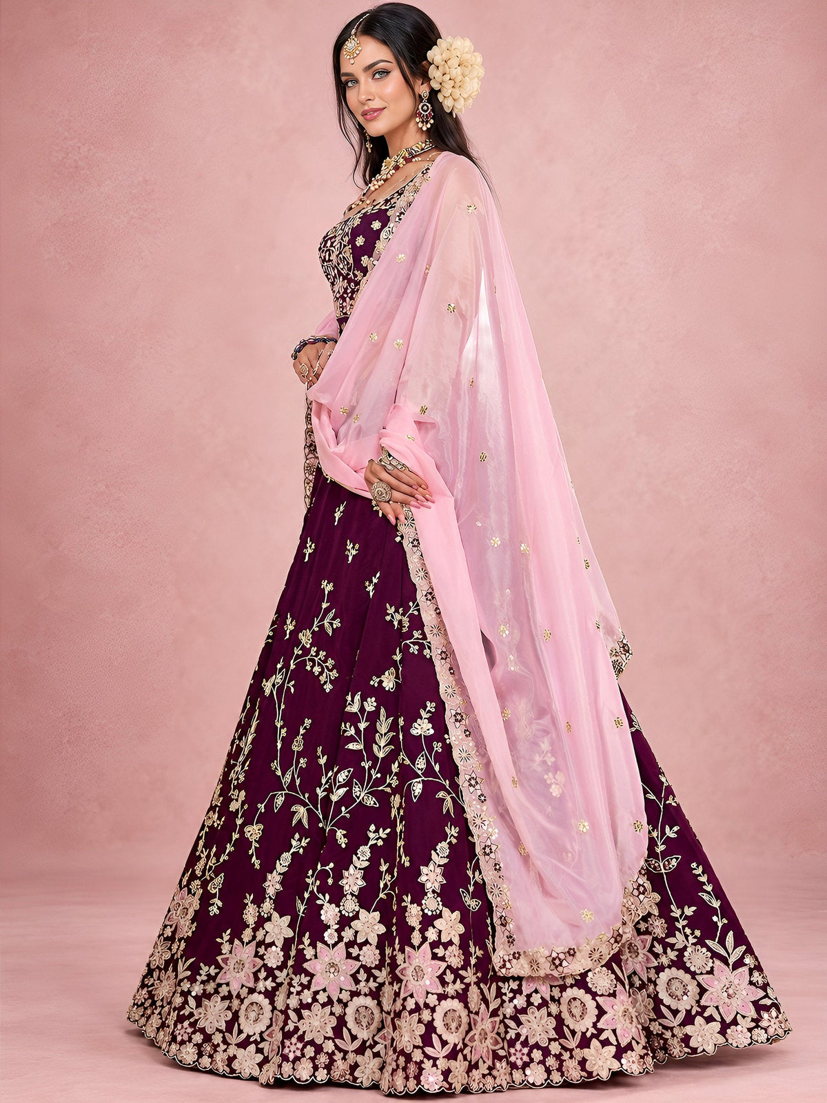 Maroon Rangoli Silk Embroidered Lehenga Choli With Dupatta ClothsVilla