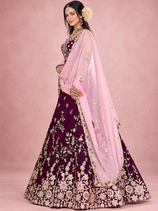 Maroon Rangoli Silk Embroidered Lehenga Choli With Dupatta ClothsVilla