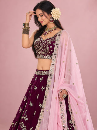 Maroon Rangoli Silk Embroidered Lehenga Choli With Dupatta ClothsVilla