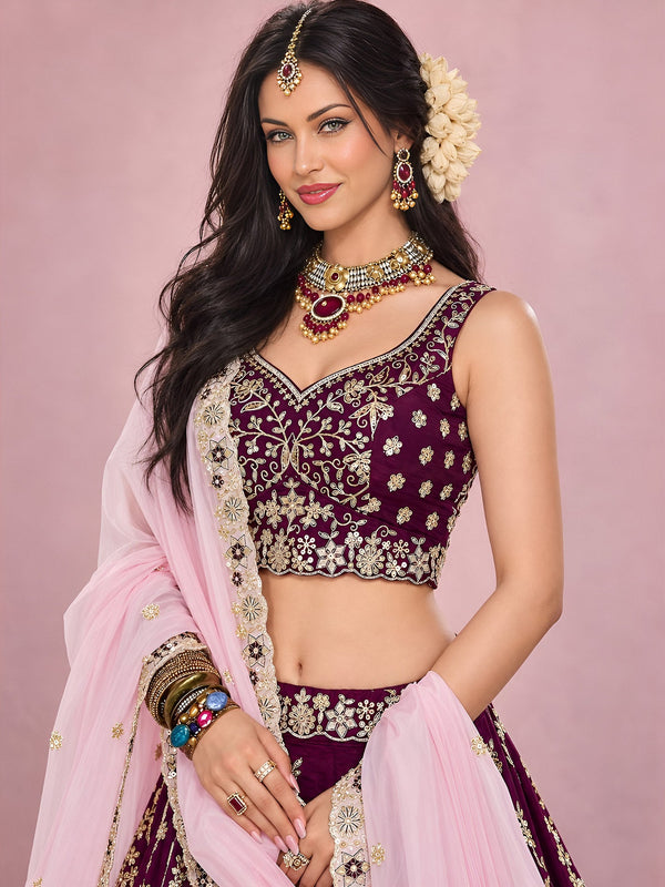 Maroon Rangoli Silk Embroidered Lehenga Choli With Dupatta ClothsVilla