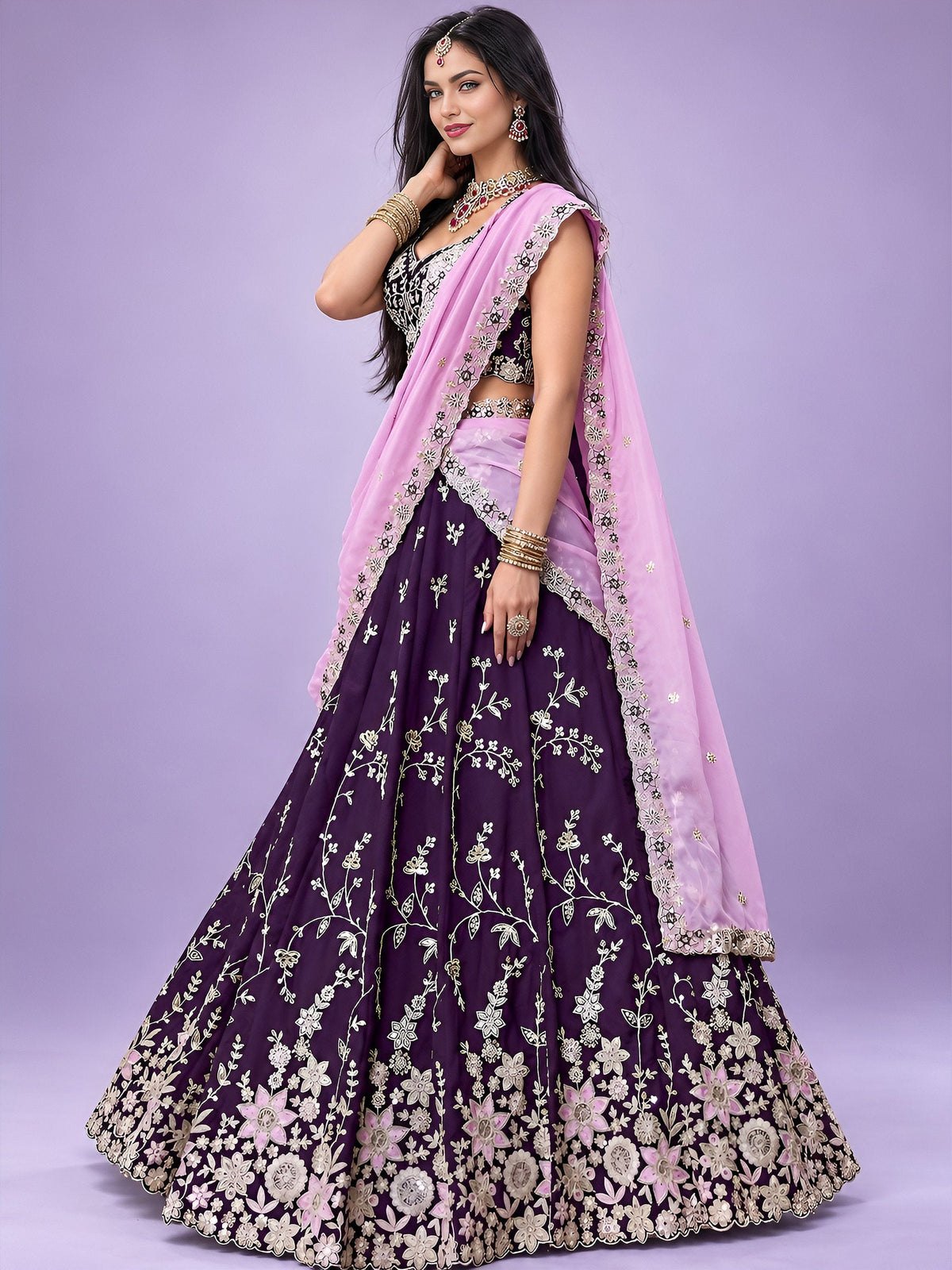 Purple Rangoli Silk Embroidered Lehenga Choli With Dupatta ClothsVilla