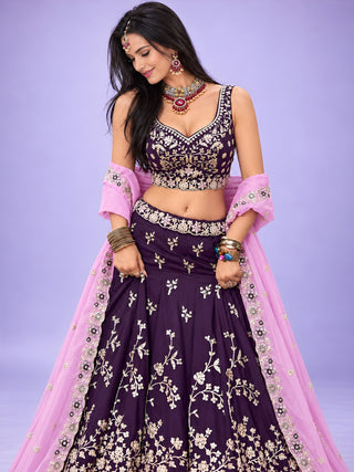 Purple Rangoli Silk Embroidered Lehenga Choli With Dupatta ClothsVilla