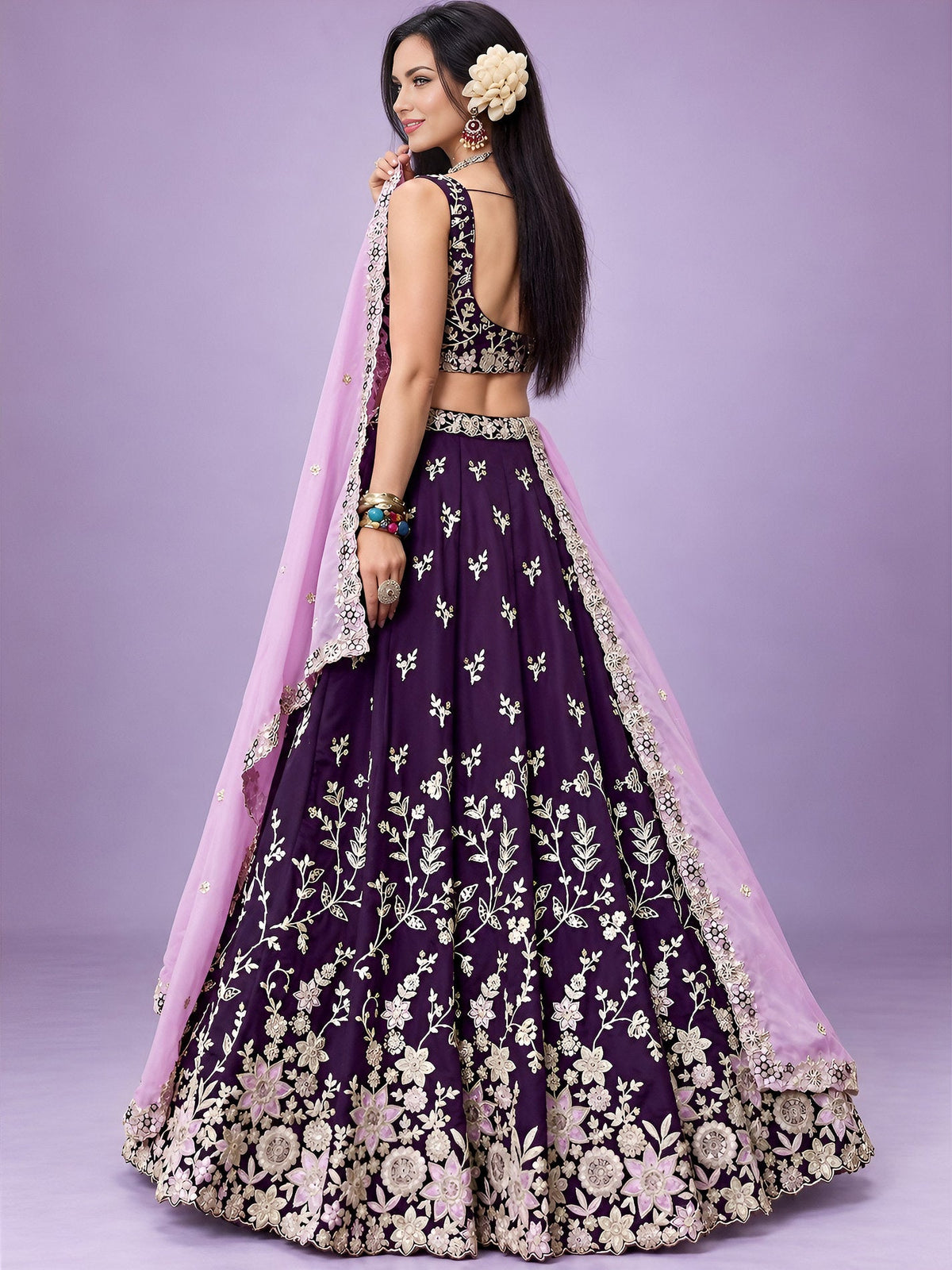Purple Rangoli Silk Embroidered Lehenga Choli With Dupatta ClothsVilla