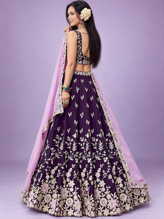 Purple Rangoli Silk Embroidered Lehenga Choli With Dupatta ClothsVilla