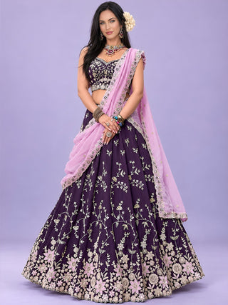 Purple Rangoli Silk Embroidered Lehenga Choli With Dupatta ClothsVilla