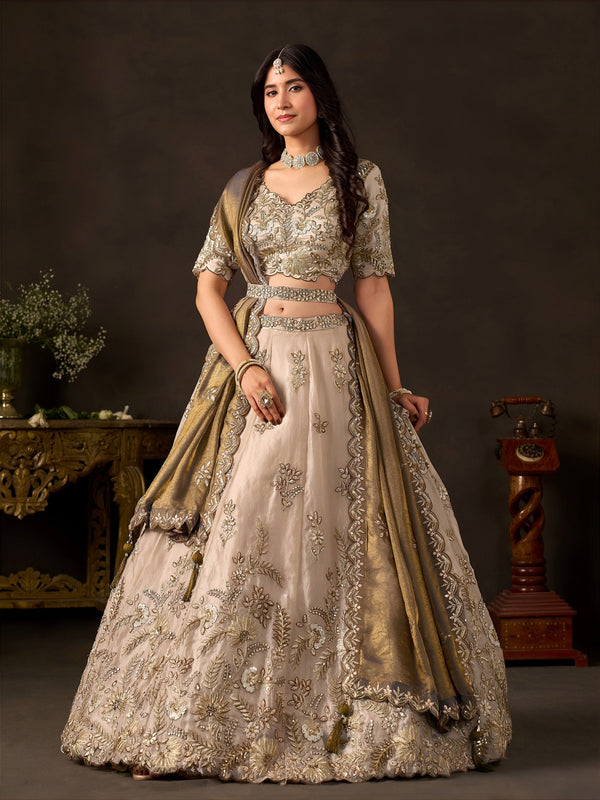 Bronze Gold Fendy Fabric Embroidered Lehenga Choli With Dupatta ClothsVilla