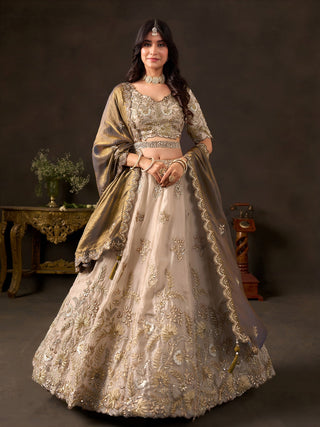 Bronze Gold Fendy Fabric Embroidered Lehenga Choli With Dupatta ClothsVilla