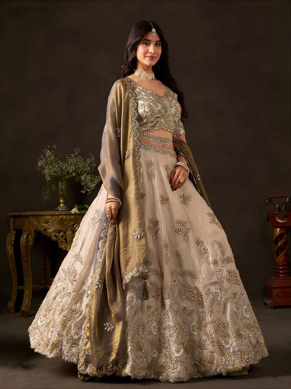 Bronze Gold Fendy Fabric Embroidered Lehenga Choli With Dupatta ClothsVilla