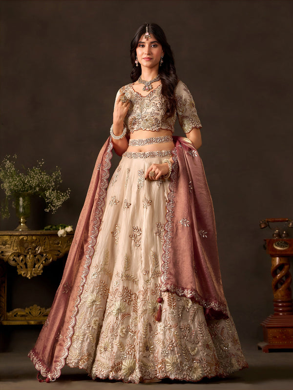 Copper Gold Fendy Fabric Embroidered Lehenga Choli With Dupatta ClothsVilla