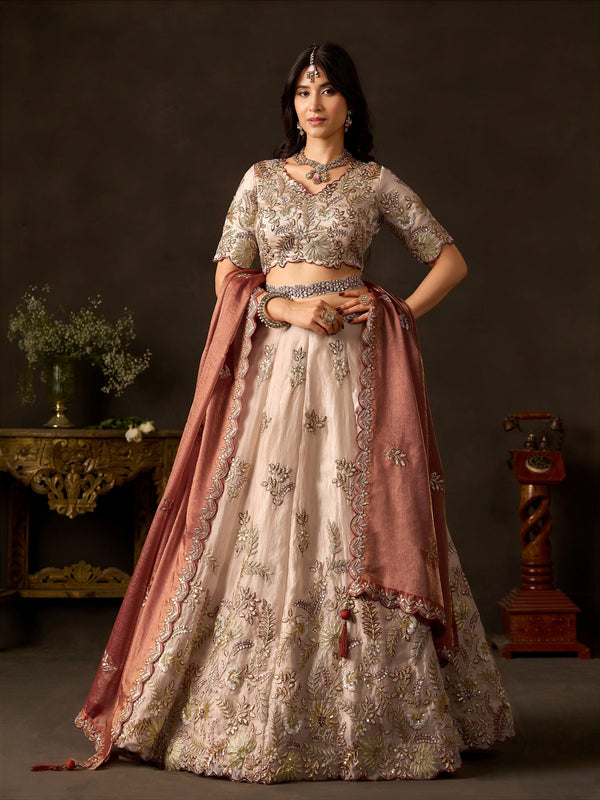 Copper Gold Fendy Fabric Embroidered Lehenga Choli With Dupatta ClothsVilla